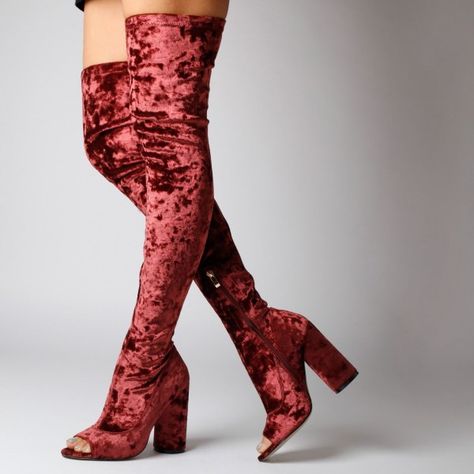 Chunky Boots Outfits, Velvet Thigh High Boots, Thigh High Sock Boots, Suede Boots Outfit, Boots Thigh High, Ego Shoes, Chunky Heel Boots, Peep Toe Boots, Thigh High Boots Heels