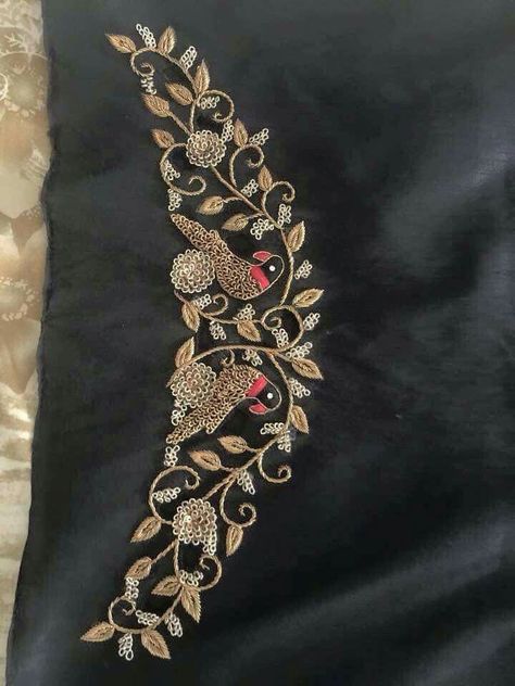 Embroidery Designs For Sarees, Embroidery Zardozi, Parrot Design, Zardozi Embroidery, Hand Embroidery Dress, Cutwork Blouse Designs, Blouse Designs Silk, Couture Embroidery, Handmade Embroidery Designs