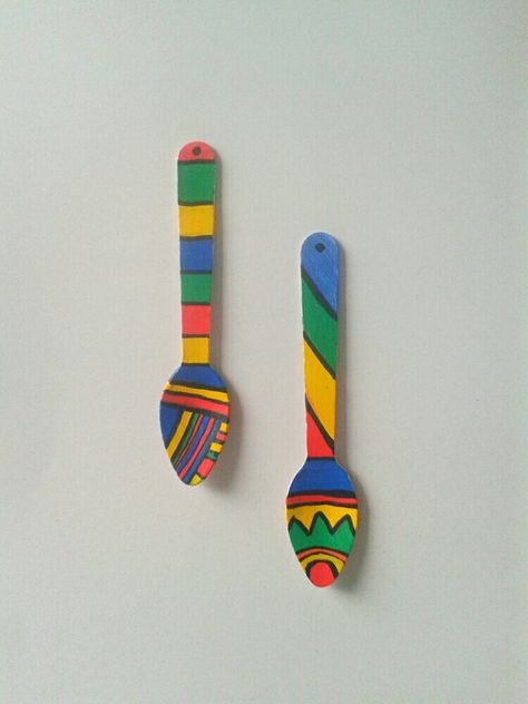 Spoon Art. ArtbyM Wood Spoon Painting, Painting On Spoon, Wooden Spoon Crafts For Kids, Wooden Spoon Art, Wooden Spoon Painting, Painting On Wooden Spoon, Wooden Spoon Characters, Painted Spoons Wooden Kitchen Art, Mexican Painted Wood Spoons With Holder