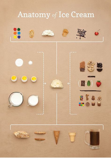 Anatomy of ice cream Infographic Inspiration, Infographic Design Inspiration, An Ice Cream, Retro Designs, Menu Design, Food Illustrations, Design Graphique, Data Visualization, Material Design