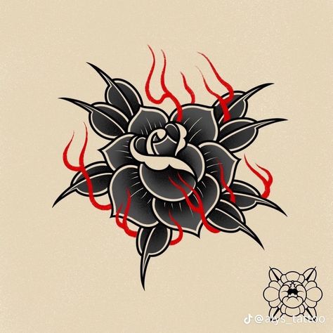 Red Ink Traditional Tattoo, Red And Black American Traditional, Red Traditional Tattoo, Traditional Red Flower Tattoo, Red Rose Traditional Tattoo, Body Doodles, Flowers Tattoos, Japanese Flower Tattoo, Traditional Tattoo Old School