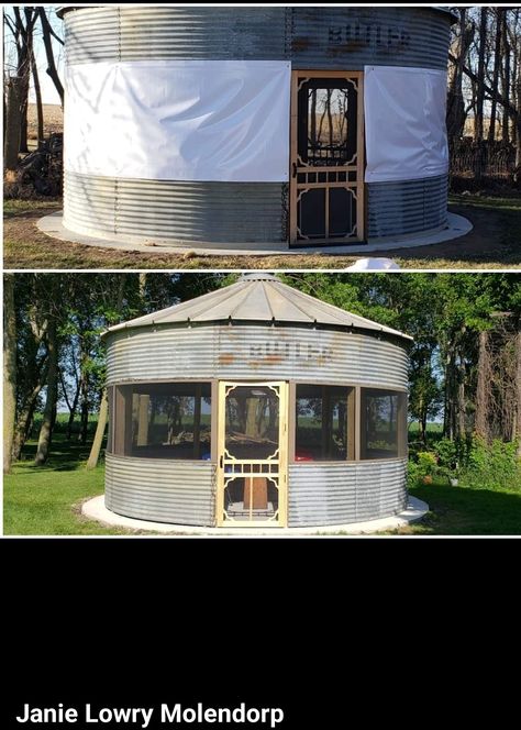 Grain Bin Gazebos, Grain Bin Kitchen, Grain Bin Interior Ideas, Silo Porch, Grain Bin Gazebo Outdoor Kitchens, Grain Bin Hot Tub, Grain Bin Hot Tub Gazebo, Binzebo Ideas, Silo Outdoor Kitchen