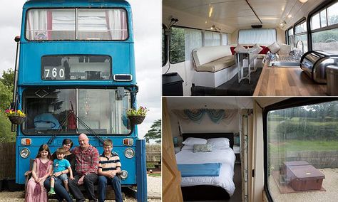 Andrew and Lisa-Jane Powis, from Ryton, Shropshire, bought the Lleyland Atlanteen bus off eBay for just £2,500 and spent six weeks transforming it into a unique camper van. School Bus Tiny House, Converted Vans, Converted Bus, Bus Living, School Bus Conversion, Bus House, Decker Bus, Vintage Caravans, Bus Life