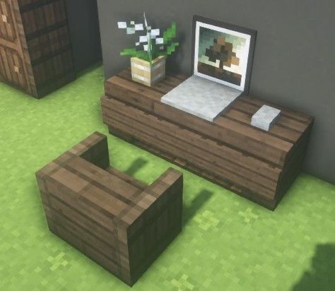 Minecraft Small Furniture Ideas, Minecraft Desk Ideas In Game, Minecraft Bed Rooms, Inside House Ideas Minecraft, Cool Minecraft Rooms, Cottage Core Minecraft Bedroom, Inside House Decorations Minecraft, Minecraft Lounge Ideas, Minecraft Home Decoration