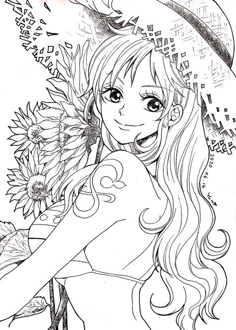 Anime Coloring Pages One Piece, Nami Lineart, One Piece Lineart, Nami Drawing, Animal Stencil Art, Manga Coloring Book, Anime Lineart, One Piece Tattoos, Adult Coloring Designs