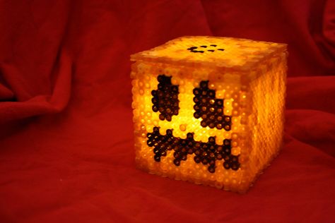 My kids would love to make these . . . Minecraft Pumpkin, Fake Candle, 3d Perler Bead, Perler Bead Templates, Perler Crafts, Hama Bead, Hama Beads Patterns, Diy Perler Beads, Iron Beads