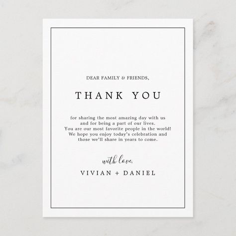 Minimalist Typography Thank You Reception Card | #rusticthankyoureceptioncard #elegantthankyouplacecards #modernweddingreceptionplacesetting #simplethanks #romanticguestthankyou #minimalisttablethankyounote #classiccleanblackandwhite #minimalcountrychictemplatek100 #classywhimsicalvintage #typographythankyous Wedding Thank You Messages, Wedding Reception Place Settings, Silver Typography, Wedding Thank You Cards Wording, Reception Place Settings, Wedding Elegant Classy, Thank You Card Wording, Wedding Thank You Postcards, Wedding Wording