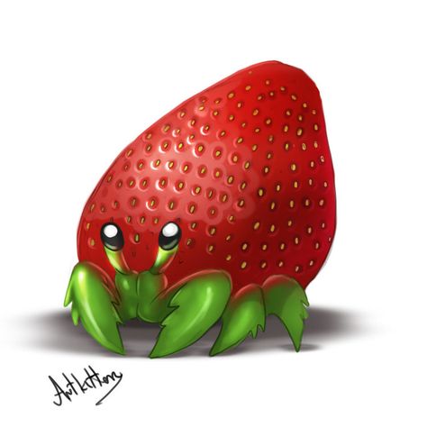 creature doodle #8 strawberry crab by ArtKitt-Creations Fruit Animals, Fruits Drawing, Cute Kawaii Animals, Cute Food Drawings, Cute Fantasy Creatures, Cute Animal Drawings Kawaii, Fantasy Creatures Art, Cute Doodle Art, Daily Painting