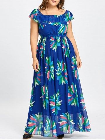 Shop for BLUE 3XL Flounce Plus Size Floral Maxi Chiffon Dress online at $34.58 and discover fashion at RoseGal.com Party Wear Long Gowns, Simple Frock Design, Simple Frocks, Frock Fashion, Womens Trendy Dresses, African Wear Dresses, Stitching Dresses, Style Guru, Long Gown Dress