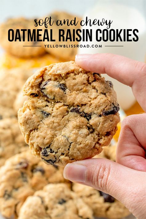 The Best Oatmeal Raisin Cookies just can't be beat. My Oatmeal Raisin Cookie recipe is just like grandma used to make, and so soft and chewy! via @yellowblissroad Ww Oatmeal Raisin Cookies, Oatmeal Raisin Cookie Recipe, Oatmeal Raisin Cookies Recipe, Chewy Oatmeal Raisin Cookies, Best Oatmeal Raisin Cookies, Raisin Cookie Recipe, The Best Oatmeal, Oatmeal Raisin Cookie, Raisin Cookie