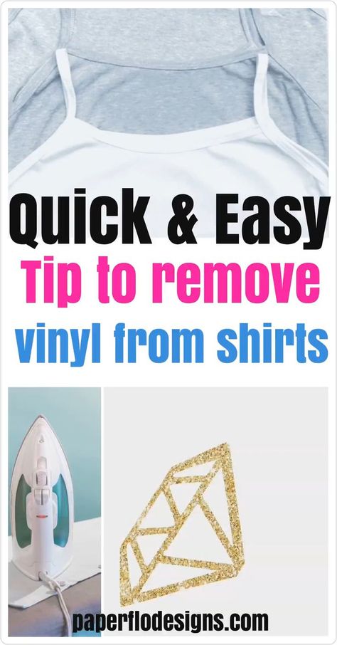 Get this quick and easy tip to remove vinyl from shirts. No more wasting money and time on htv sheets and blank t-shirts. You can use this tip to take off the htv and re-use the shirt in you Cricut and Silhouette projects. #htvvinyl #ironontransfershirtsdiy Removing Htv From Shirts, How To Remove Htv From Shirt, Removing Vinyl From Shirt, How To Remove Vinyl From Shirt, Silhouette Cameo Projects Vinyl, Htv Shirts, Graduation Poster, Svg Clip Art, Cricut Air