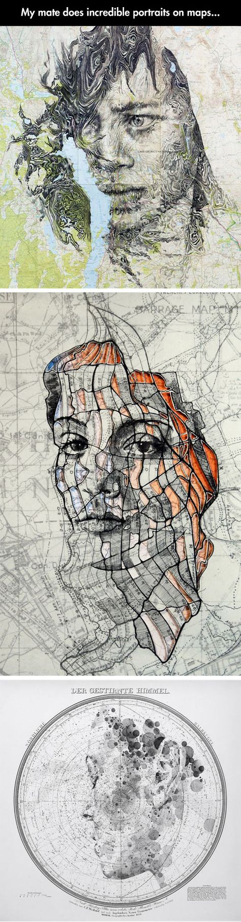 Portraits On Maps - The Meta Picture Ed Fairburn, Lines And Shapes, A Drawing, Map, Orange, Art