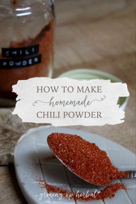 Homemade chili in the winter is one of my favorite meals, and tacos are a speedy go-to meal on busy summer evenings. For both of these dishes (and countless others), chili powder is a necessary ingredient. How To Make Homemade Chili Powder | Growing Up Herbal Chili Powder Recipe, Homemade Chili Powder, Healthy Freezer Recipes, Homemade Cleaning Supplies, Quick And Easy Soup, Homemade Spice Blends, Herbal Recipes, Spice Cabinet, Powder Recipe