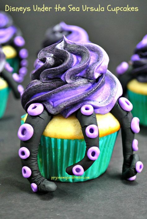 Ursula Party Ideas, Ursula Party Food, Ursula Cupcakes, Ursula Birthday Party, Ursula Birthday Party Ideas, Disney Cupcakes Ideas, Villain Cupcakes, Ursula Party, Disney Deserts