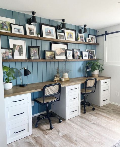 Home Office Guest Room Combo, Home Office Built Ins, Homework Room, Home Office/guest Room, Basement Office, Office Built Ins, Home Office Layout, Home Office Inspiration, Office Remodel