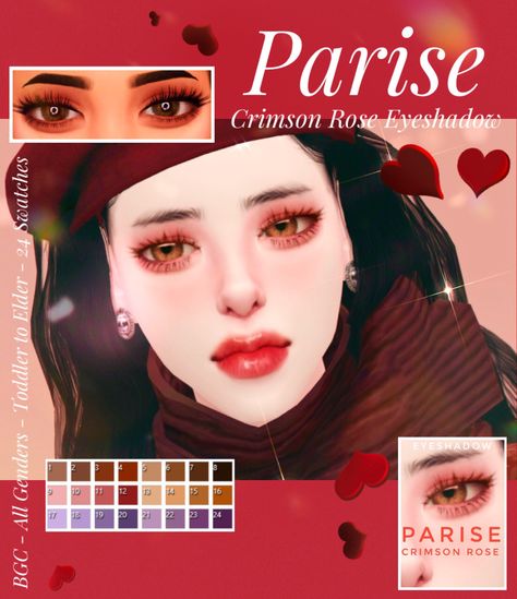 Eyeshadow Sims 4, Sims 4 Cc Eyeshadow, Crimson Rose, Rose Eyeshadow, Sims 4 Cc Eyes, The Sims 4 Skin, Makeup Cc, Cute Eyeshadow Looks, Eyeshadow For Blue Eyes