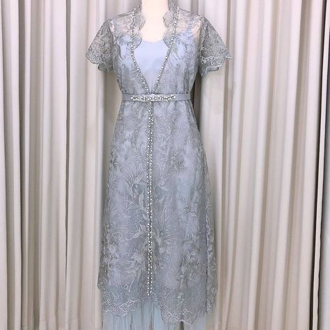 Lace Outer Dresses, Long Dress Brokat Modern Simple, Kebaya Tile Modern, Dress Pesta Brokat, Dres Brukat, Kebaya Tile, Lace Aline Dress, Brukat Dress, Dress Brokat Modern