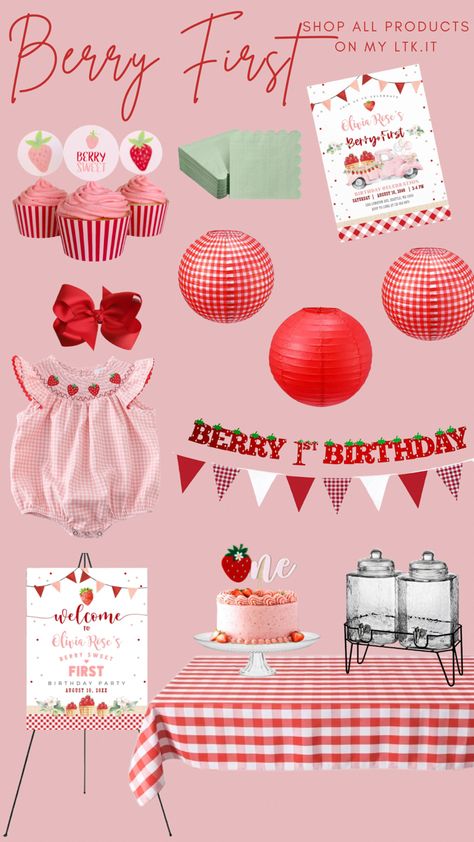 Berries First Birthday, Some Berry Is One Party, Baby Girl First Birthday Party Theme, Beery First Birthday Girl, Berry First Birthday Aesthetic, Betty First Birthday, Berry First Birthday Theme Ideas, First Birthday Girl Ideas Themes, June 1st Birthday Girl