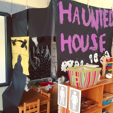 The day after Halloween, the kids wanted to know if they could turn the Dramatic Play area into a Haunted House.  I really didn't want to, H... Haunted House Project, Day After Halloween, Dramatic Play Area, Preschool Planning, A Haunted House, Dramatic Play, The Day After, Play Area, Halloween House