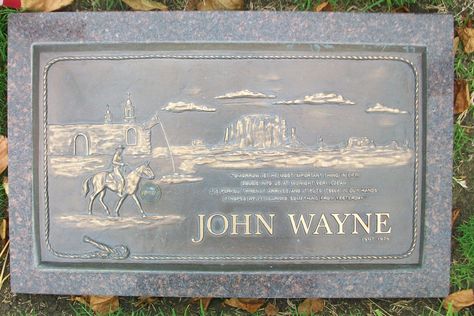 John Wayne Gravesite, Famous Actor of Mostly Westerns. Inscription Reads "Tomorrow is the Most Important Thing in Life. Comes into Us at Midnight Very Clean. It's Perfect When it Arrives and It Puts Itself in Our Hands. It Hopes We've Learned Something From Yesterday". 5/26/07 - 6/11/79, Buried at Pacific View Memorial Park,  Corona Del Mar, CA. Famous Tombstones, Cemetery Headstones, Famous Graves, Old Cemeteries, Cemetery Art, Julius Caesar, Important Things In Life, American Icons, After Life