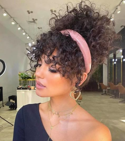 Curly Bangs Updo Natural Hair, Haircut 2023, Curly Hair Accessories, Hair Romance, Lion's Mane, Hair Headband, Curly Hair Updo, Curly Hair Styles Easy, Big Chop