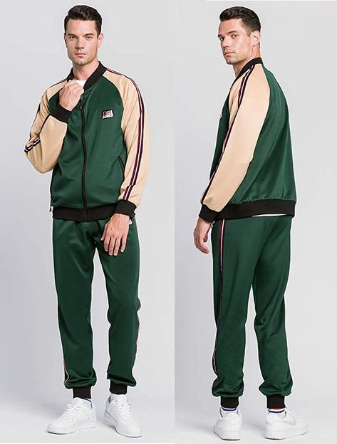 Matching Tracksuit Outfit, Mans Track Suit, Track Suit Design, Green Tracksuit For Sports, Green Cotton Tracksuit For Streetwear, Tracksuit Outfit Mens, Green Cotton Tracksuit, Man Tracksuit, Blue Tracksuit For Training, Sportswear Style