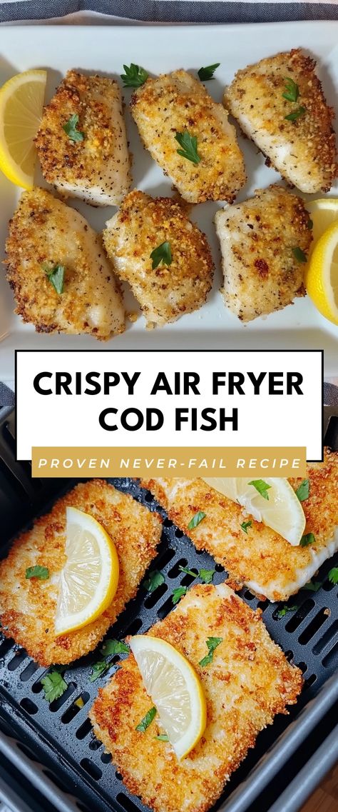 Image for Crispy Air Fryer Cod Fish Air Fryer Crispy Cod, Family Friendly Fish Recipes, Non Fishy Fish Recipes, Pescatarian Air Fryer Recipes, How To Cook Cod In Air Fryer, Fish Supper Ideas, Air Fried Cod Fillets, Easy Cod Recipes Air Fryer, Air Fryer Fish Recipes Healthy