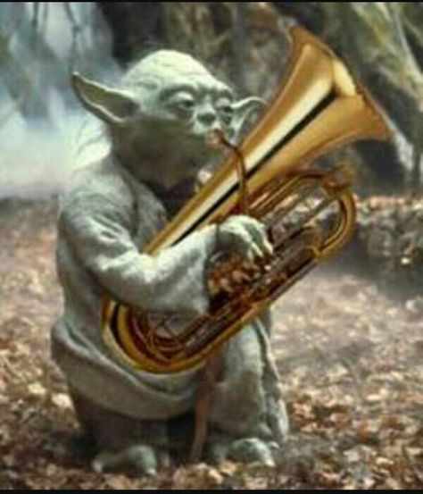 Yoda Tuba.... must have visited www.brassaccessories.co.uk Cursed Marching Band Images, Tuba Art, Tuba Pictures, Brass Music, Musician Humor, Marching Band Humor, Band Jokes, Brass Instrument, Music Cartoon