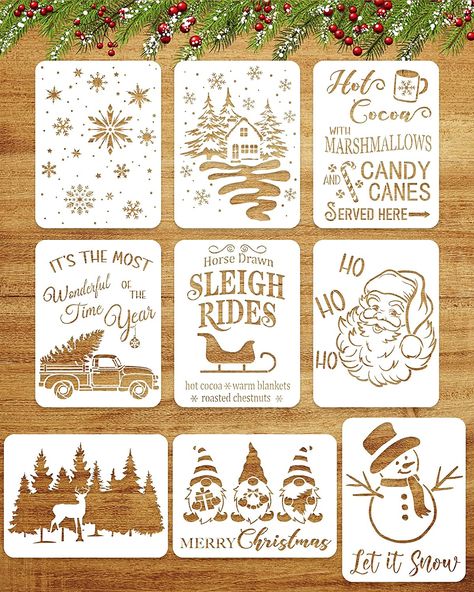 Colorful Christmas Decorations, Stencil Wood, Stencils For Painting, Drawing Stencils, Fa Fal, Christmas Stencils, Christmas Scrapbook, Diy Christmas Cards, Stencil Crafts