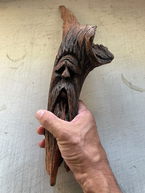 Respect our forest. Preserve our forest. Wood Carving Ideas Beginner, Woodcarving Ideas, Wood Carving Art Sculpture, Whittling Projects, Wood Carving Faces, Forest Wood, Clever Tattoos, Wood Pipe, Wood Spirit