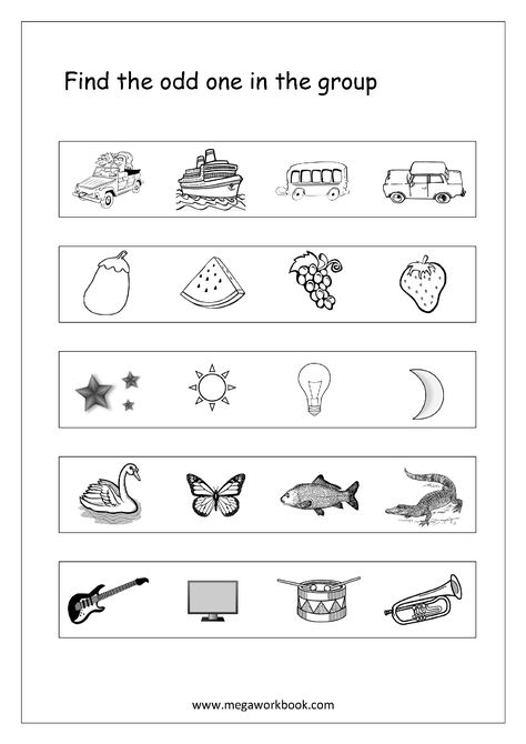 Odd One Out - Worksheet 2 Find Odd One Out Worksheet, Cross The Odd One Out Worksheet, Find The Odd One Out Worksheet, Find The Odd One Out, Odd One Out Activities, Odd One Out, Odd One Out Worksheet, Kindergarten Math Worksheets Printables, Letter S Activities