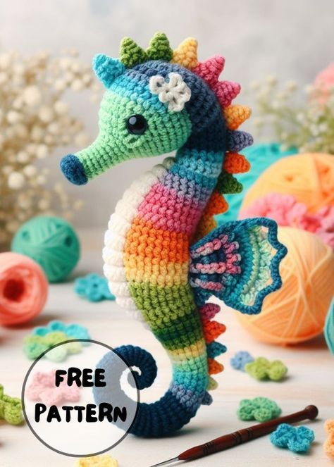 Free Crochet Sea Horse Amigurumi Pattern Crocheted Animal Patterns, Crochet Fish Patterns, Crochet Sea Creatures, Crochet Toys Free Patterns, Crochet Fish, Crochet Toys Free, Easy Crochet Animals, Crochet Baby Toys, Crochet Animals Free Patterns