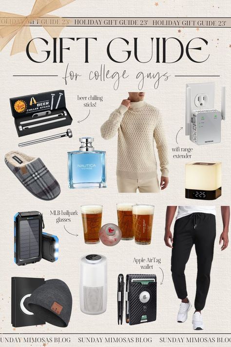 Looking for the best Christmas gifts for college boys!? In our College Guys Gift Guide, we're sharing the best, practical gifts for college boys that he will actually use. From an Apple AirTag wallet and MLB ballpark pint glasses to a wifi range extender for his apartment and the best joggers for guys, these Christmas gifts for guys are sure to impress. For more Christmas gifts for college boys, dad, boyfriend, husband and more, check out this post! College Guy Gifts, Gifts For College Boys, Thoughtful Gifts For Boyfriend, Valentines Gift For Boyfriend, College Girl Gifts, Cute Teacher Gifts, Apartment Gift, Custom Teacher Gifts, College Guys