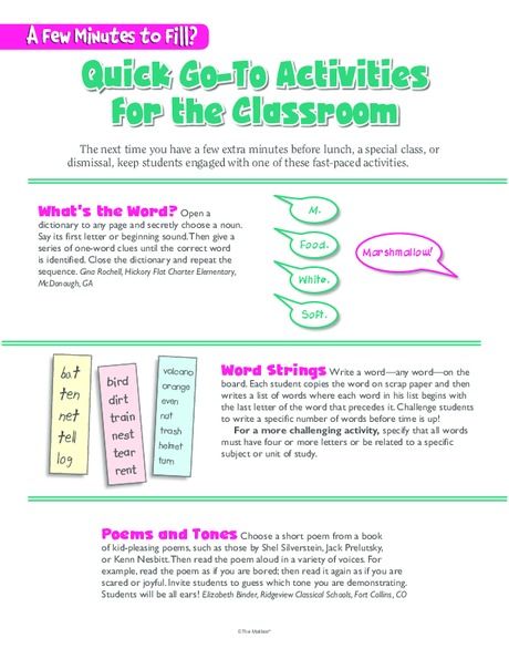 Quick Go-To Activities for the Classroom, Lesson Plans - The Mailbox Time Filler Activities, Substitute Teacher Activities, Relief Teacher, Activities For The Classroom, Close Reading Strategies, Free Teacher Resources, Classroom Lesson Plans, Substitute Teaching, Free Lesson Plans