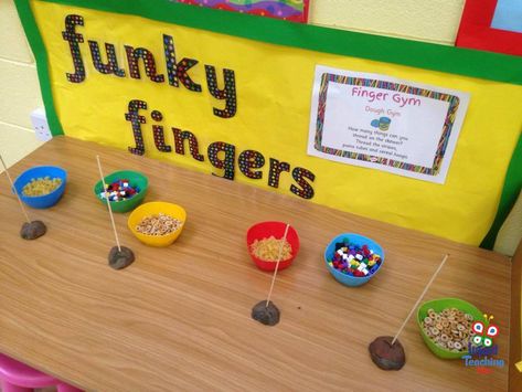 Funky Fingers Station | Infant Teaching Ideas Reception Classroom, Preschool Fine Motor Skills, Finger Gym, Gym Activities, Funky Fingers, Teaching Babies, Early Years Classroom, Fine Motor Activities For Kids, Eyfs Activities