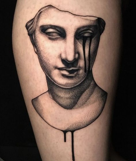 All Shading Tattoo, Whip Shade Tattoo, Stipple Realism Tattoo, Stipple Shaded Tattoo, Greek Sculpture Tattoo Design, Tattoo Dot Shading, Whip Shading Tattoo Design, Stipple Tattoo Design, Zack Galifinakis