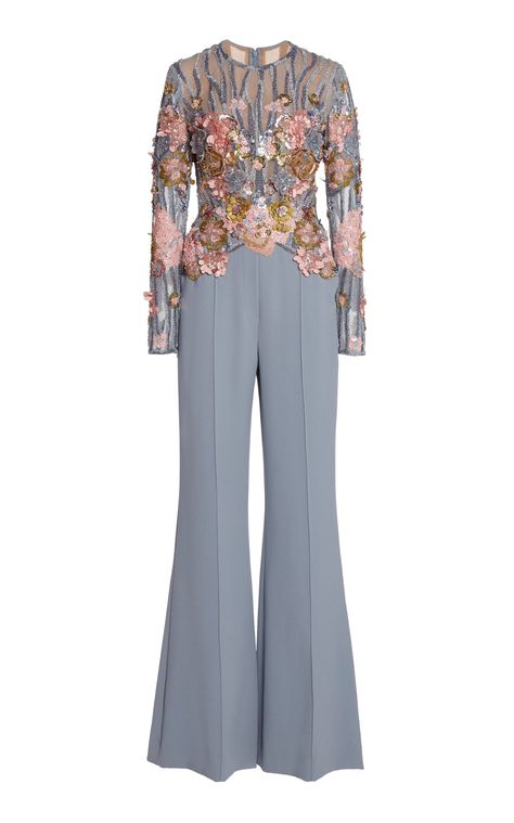 Embroidered Tulle Wide-Leg Jumpsuit By Elie Saab | Moda Operandi Indian Jumpsuit, Birth Dress, Dolche Gabana, Soiree Outfits, Hijab Soiree, Cotton Suit Designs, Preserve Flowers, Embroidered Jumpsuit, Elie Saab Fall