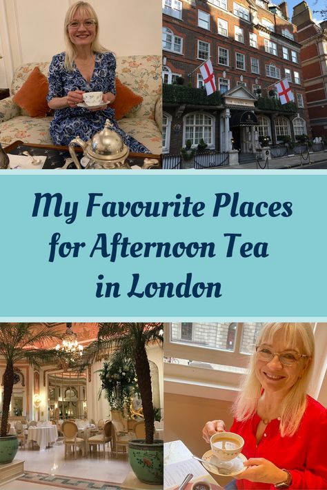 A selection of photos of venues for afternoon tea, including The Goring Hotel and The Ritz in London, and two photos of April J Harris enjoying afternoon tea. Afternoon Tea England, High Tea London England, London Tea Room, High Tea In London, London High Tea, England Castles, London Afternoon Tea, Best Places In London, Afternoon Tea In London