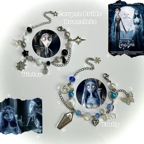 Corpse Bride Victor & Emily bileklikler 🪦🤍💙🦋 Worldwide shipping available ✨ #handmadejewelry #beadedbracelets #corpsebride #victorandemily #matchingbracelets #couplebracelet #halloweenjewelry Corpse Bride Jewelry, Corpse Bride Bracelet, Corpse Bride Emily And Victor, Emily And Victor, Corpse Bride Emily, Bride Bracelet, Halloween Bracelet, Bracelets Beaded, Water Perfume