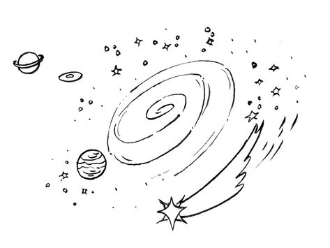 Milky Way Drawing Simple, Space Drawing Simple, Solar System Drawing Simple, Cosmic Sketches, Simple Galaxy Drawing, Space Aesthetic Drawing, Galaxy Line Art, Space Line Art, Universe Doodle