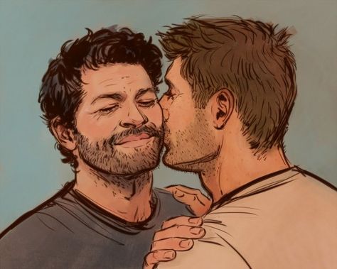 Destiel Cuddling, Destiel Fanart Kiss, Destiel Fanart, Supernatural Fan Art, Supernatural Art, Dean And Castiel, Supernatural Destiel, Supernatural Memes, Supernatural Fans