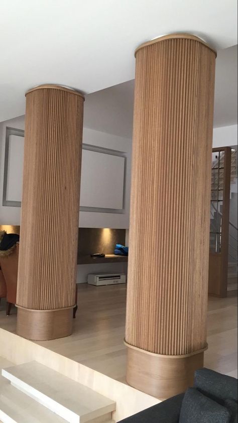 Round Column Decoration Ideas, Round Column Design Interior, Column Design Interior Luxury, Column Wrap Ideas, Column Design Modern, Wooden Pillars Design, Interior Column Design, Column Design Interior, Column Design Ideas