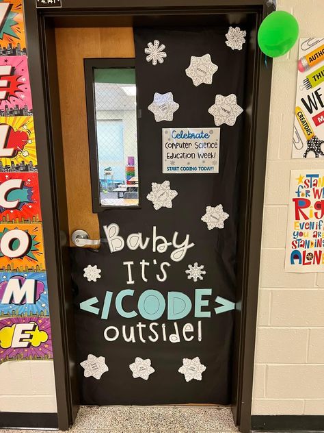 Winter Door Decorations Classroom, Winter Classroom Door, Winter Classroom Decorations, Steam Lab, Holiday Stem, Holiday Door Decorations, Steam Ideas, Winter Door Decorations, Technology Theme