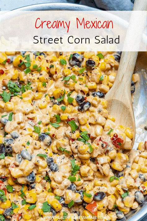 This Mexican Street Corn Salad is Creamy, has a bold flavor to it and very easy to make. It is the perfect side dish recipe that you can enjoy with any meal. A great addition to your table when you are entertaining and can be served warm or cold. #esquites #streetcorn #elotes #mexicansalad #sidedish Creamy Mexican Street Corn, Mexican Street Corn Recipe, Taco Side Dishes, Street Corn Salad, Mexican Corn Salad, Crunchwrap Supreme, Corn Side Dish, Mexican Salads, Corn Pasta