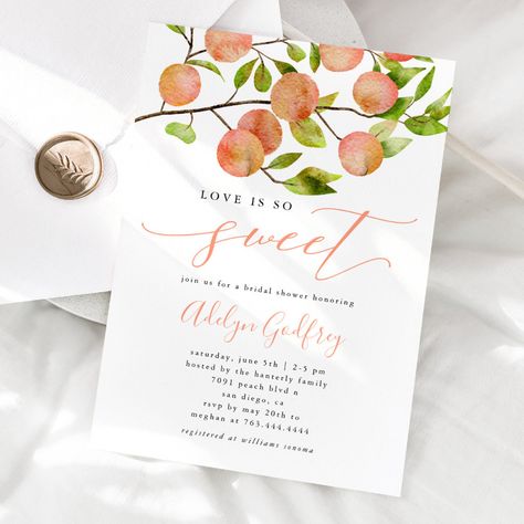 Peach Theme Wedding, Peach Wedding Theme, Peach Bridal Showers, Wedding Shower Themes, Garden Fruit, Summer Bridal Showers, Wedding Shower Invitations, Peach Wedding, Etsy Ideas