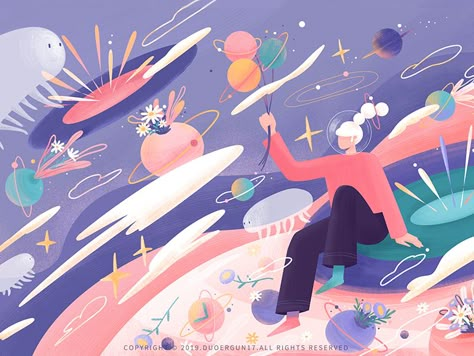 The universe life# illustrations-About the dream of time by Duoergun17 | Dribbble Dream Illustration, Bear Illustration, Dream Design, Flat Illustration, Illustrations And Posters, The Dream, The Universe, Graphic Illustration, No. 2