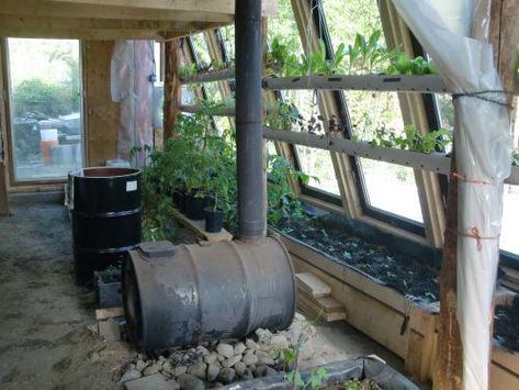 Greenhouse Wood Stove, Wood Stove In Greenhouse, Greenhouse Trailer, Heat Greenhouse, Heated Greenhouse, Underground Greenhouse, Greenhouse Heaters, Simple Greenhouse, Cheap Greenhouse