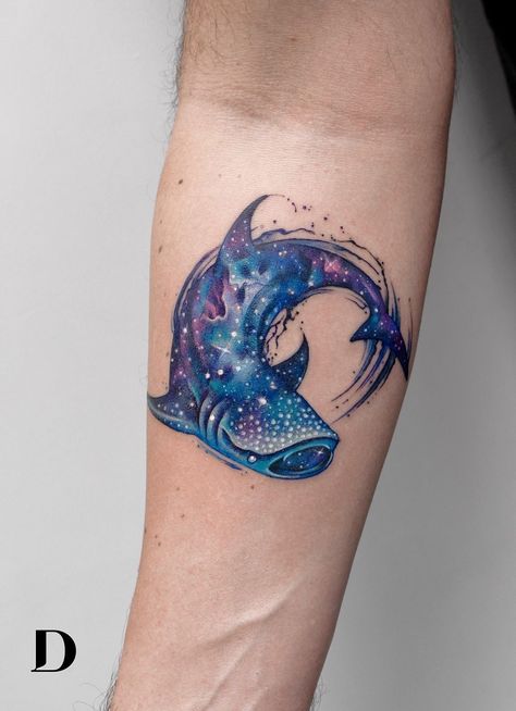 galaxy whale shark tattoo Deborah Genchi (1a) Whale Shark Tattoos For Women, Cool Shark Tattoos, Cute Whale Shark Tattoo, Whale Shark Tattoo Ideas, Whale Shark Tattoo Placement, Shark Ocean Tattoo, Whale Shark Tattoo Design, Colorful Shark Tattoo, Whale Shark Tattoo Watercolor