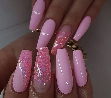 Fancy Pink Nail Designs, Hot Pink Birthday Nails Acrylic, Neon Pink Nails With Glitter, Stylish Nails Pink, Pink Nails Classy, Nails Inspo Coffin, Fancy Pink Nails, Nails Beach Design, Barbie Pink Nails