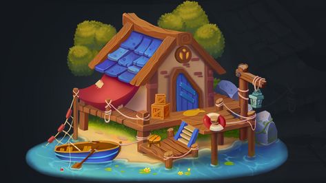 Isometric House, Forest Coloring Book, Props Concept, Farm Games, House Games, Cartoon House, 2d Game Art, Casual Art, Summer Illustration